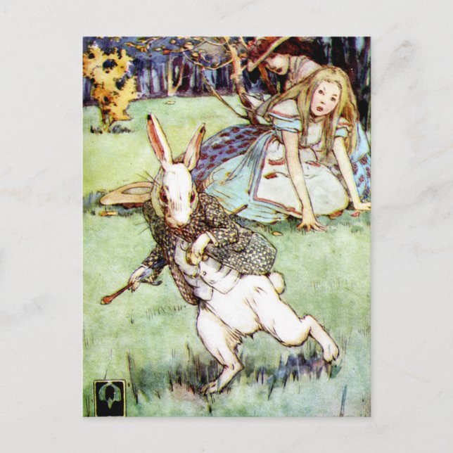 Alice folgt dem weißen Kaninchen zum Wunderland Postkarte (Vorderseite)