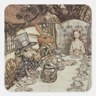 Alice Geburtstag Nicht-Geburtstag-Hase-Hutmacher-P Quadratischer Aufkleber