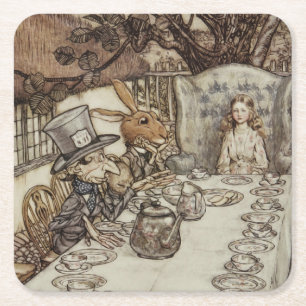 Alice Geburtstag Nicht-Geburtstag Hasen Hutmacher  Rechteckiger Pappuntersetzer