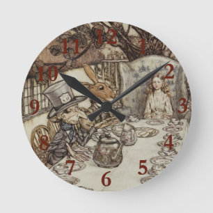 Alice Geburtstag Nicht-Geburtstag Hasen Hutmacher  Runde Wanduhr