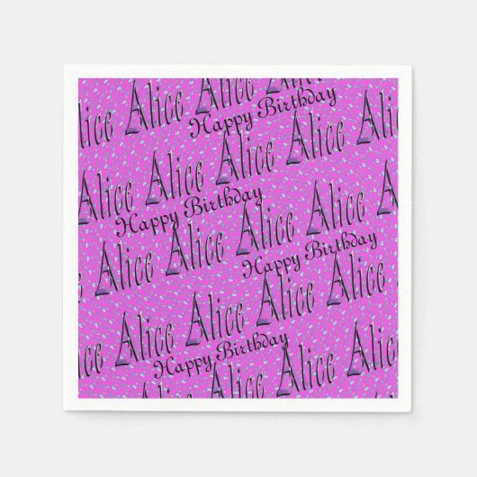 Alice, glücklich zum Geburtstag, rosa Party Servie Serviette (Vorderseite)