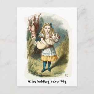 Alice hält Ferkel , Alices Abenteuer Postkarte