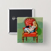 Alice & ihre Cat Dinah im BIg Red Velvet Chair Button (Vorne & Hinten)