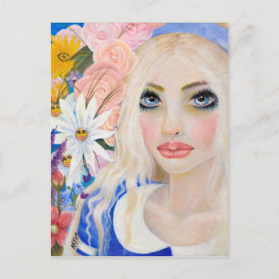 Alice im Garten Live-Blume Malerei Postkarte