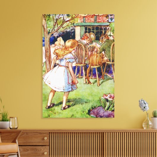 Alice im Mad Hatters Tea Party im Wunderland Leinwanddruck (Insitu (Wohnzimmer))