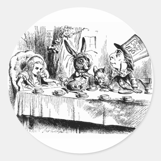Alice im Mad Tea Party Runder Aufkleber (Vorderseite)