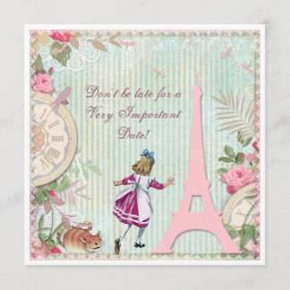 Alice im Paris-Shabby Chic-Geburtstag Einladung