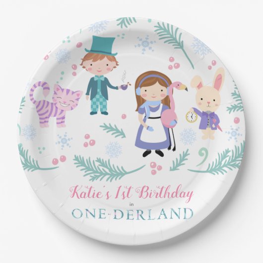 Alice im Winter One-Derland | Wonderland Birthday Pappteller (Vorderseite)