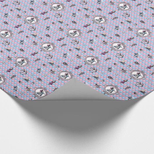 Alice im Winter Wonderland auf rosa/blauem Hinterg Geschenkpapier (Ecke)