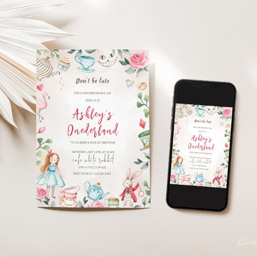 Alice im Wunderland 1. Geburtstag Einladung