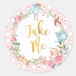 Alice im Wunderland 1. Geburtstag Onederland-Favor Runder Aufkleber