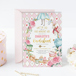 Alice im Wunderland 1. Geburtstag Onederland Party Einladung