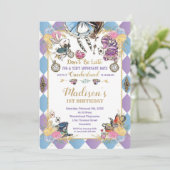 Alice im Wunderland 1. Geburtstag Onederland Tee Einladung (Stehend Vorderseite)