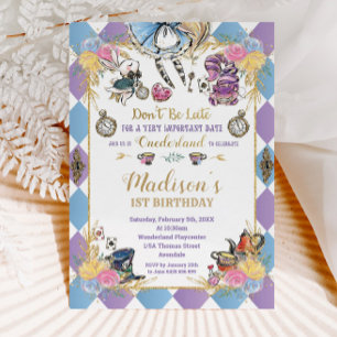 Alice im Wunderland 1. Geburtstag Onederland Tee Einladung