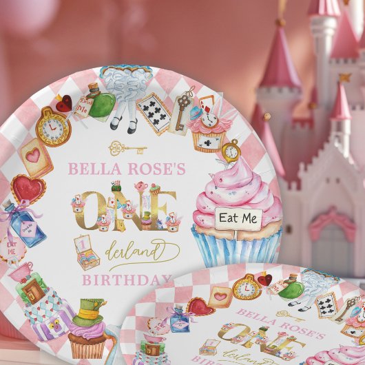 Alice im Wunderland 1. Geburtstag Pink Pappteller
