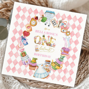 Alice im Wunderland 1. Geburtstag Pink  Serviette