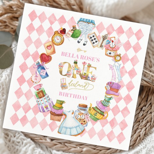 Alice im Wunderland 1. Geburtstag Pink Serviette