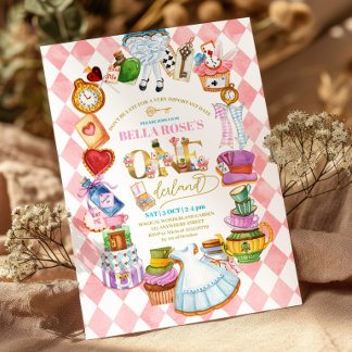 Alice im Wunderland 1. Geburtstag Rosa Einladung