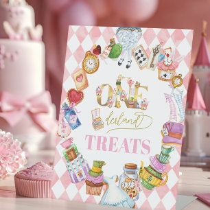 Alice im Wunderland 1. Geburtstag Rosa Partyzubehö Sockelschild