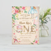 Alice im Wunderland 1. Geburtstagseinladung Einladung (Stehend Vorderseite)