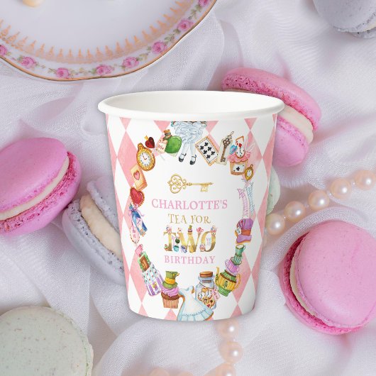 Alice im Wunderland 2. Geburtstag Pink  Pappbecher