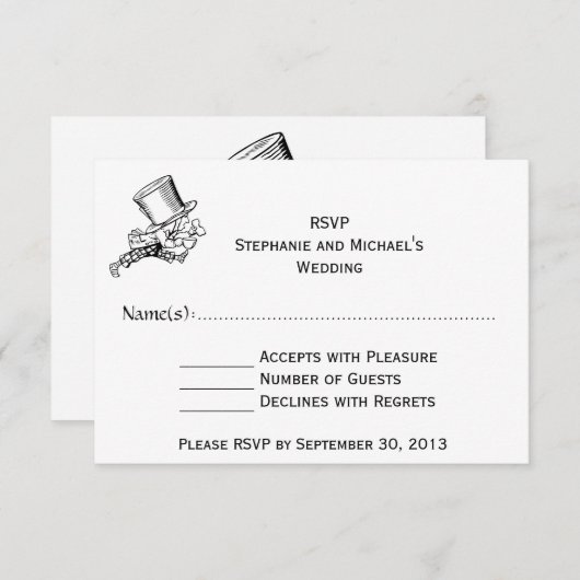 Alice im Wunderland #2 RSVP Karte (Vorne/Hinten)