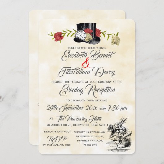 Alice im Wunderland Abend Einladung (Vorne/Hinten)