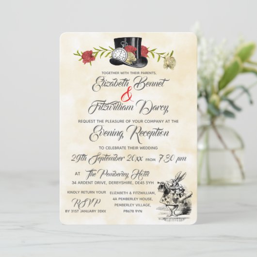 Alice im Wunderland Abend Einladung (Stehend Vorderseite)