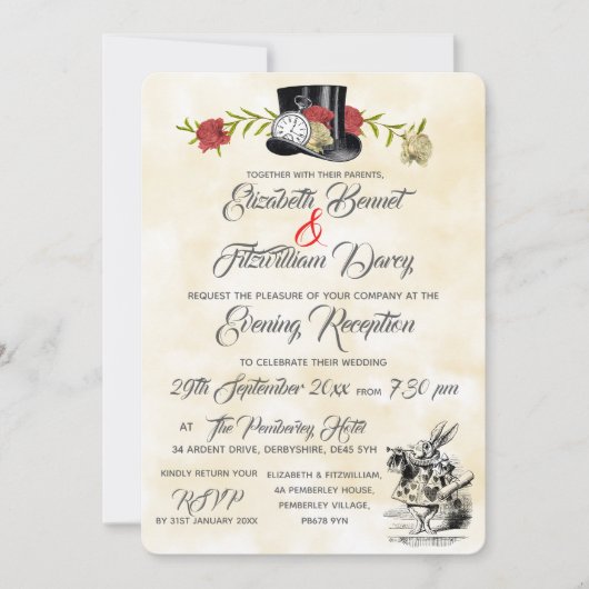 Alice im Wunderland Abend Einladung (Vorderseite)