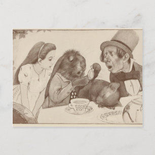 Alice im Wunderland am Teetisch Postkarte