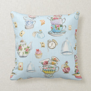 Alice im Wunderland Aquarell Blau gestreift Kissen