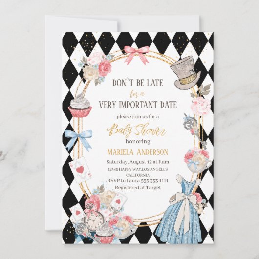 Alice im Wunderland Aquarell Kinderdusche Einladung (Vorderseite)