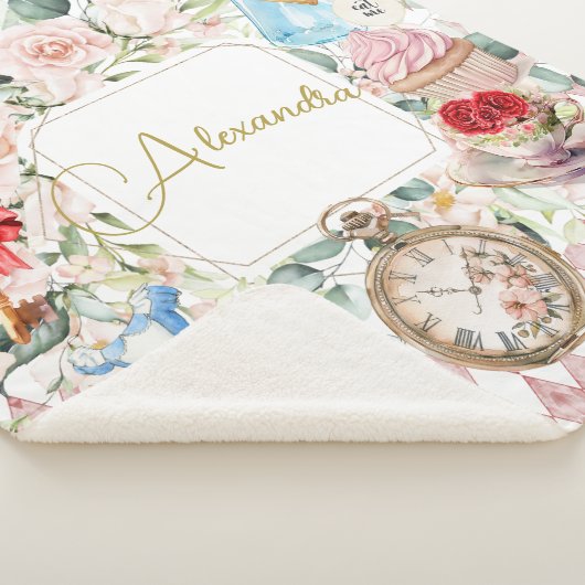 Alice im Wunderland Aquarellfarben Blumenrosa Sherpadecke (3/4)