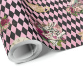 Alice im Wunderland auf rosa und schwarzem Geschenkpapier (Rolleneckpunkt)