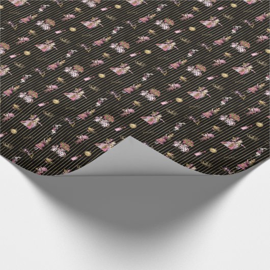 Alice im Wunderland auf schwarz und goldgestreifte Geschenkpapier (Ecke)