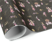 Alice im Wunderland auf schwarz und goldgestreifte Geschenkpapier (Rolleneckpunkt)