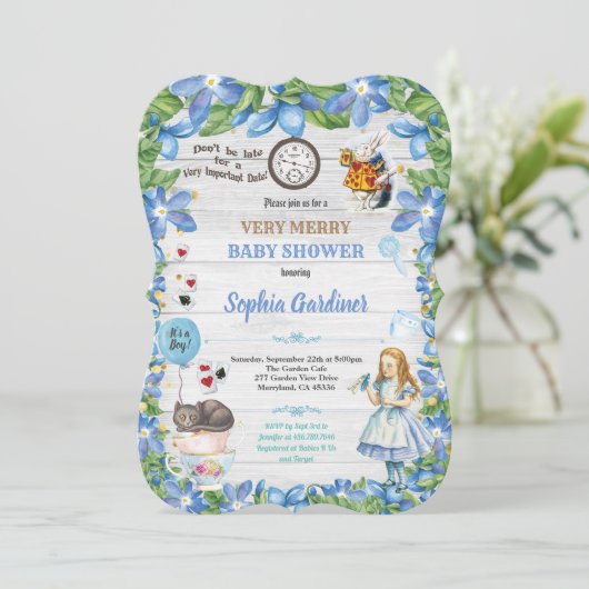 Alice im Wunderland Baby BOOT Dusche Einladung (Stehend Vorderseite)