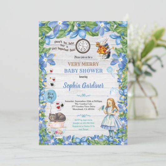 Alice im Wunderland Baby BOOT Dusche Einladung (Stehend Vorderseite)