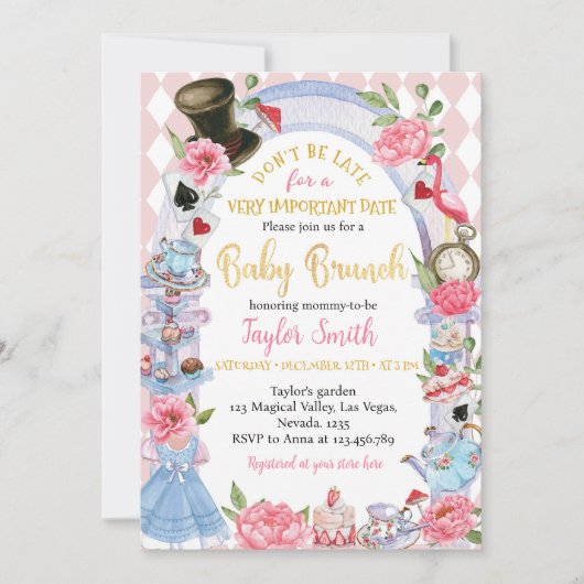 Alice im Wunderland Baby Brunch Einladung (Vorderseite)