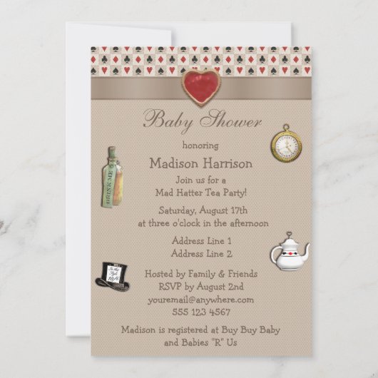 Alice im Wunderland Baby Dusche Tee Party Einladung (Rückseite)