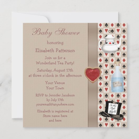 Alice im Wunderland Baby Dusche Tee Party lädt ein Einladung (Rückseite)