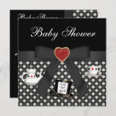 Alice im Wunderland Baby Dusche Tee Party Schwarz Einladung (Vorne/Hinten)