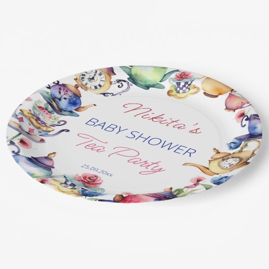 Alice im Wunderland Baby Dusche Tee Party Tablewar Pappteller (Schrägansicht)