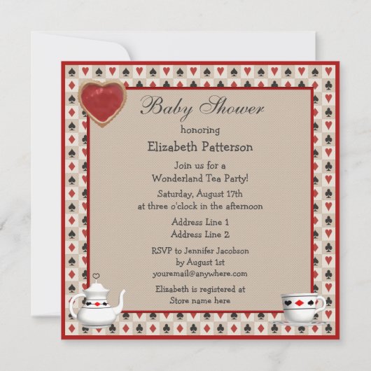 Alice im Wunderland-Baby-Duschen-Tee-Party lädt Einladung (Rückseite)