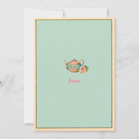 Alice im Wunderland Baby Duschturqoie aquamarin Einladung (Rückseite)