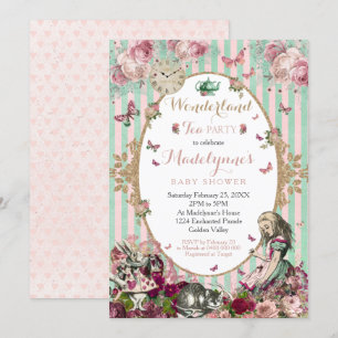Alice im Wunderland Baby Shower Einladung Vintage