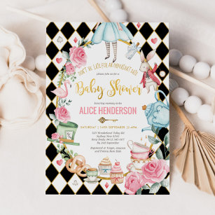 Alice im Wunderland Baby Shower Girl Mad Tee Party Einladung