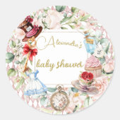 Alice im Wunderland Babydusche Blumenrosa Runder Aufkleber (Vorderseite)