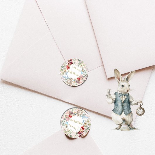 Alice im Wunderland Babydusche Blumenrosa Runder Aufkleber