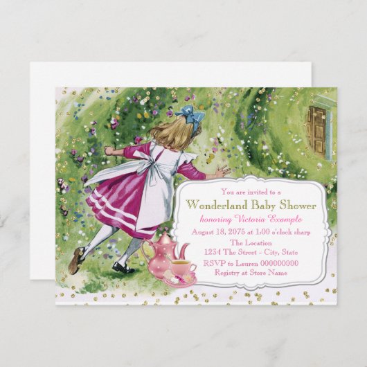 Alice im Wunderland Babydusche Einladung (Vorne/Hinten)